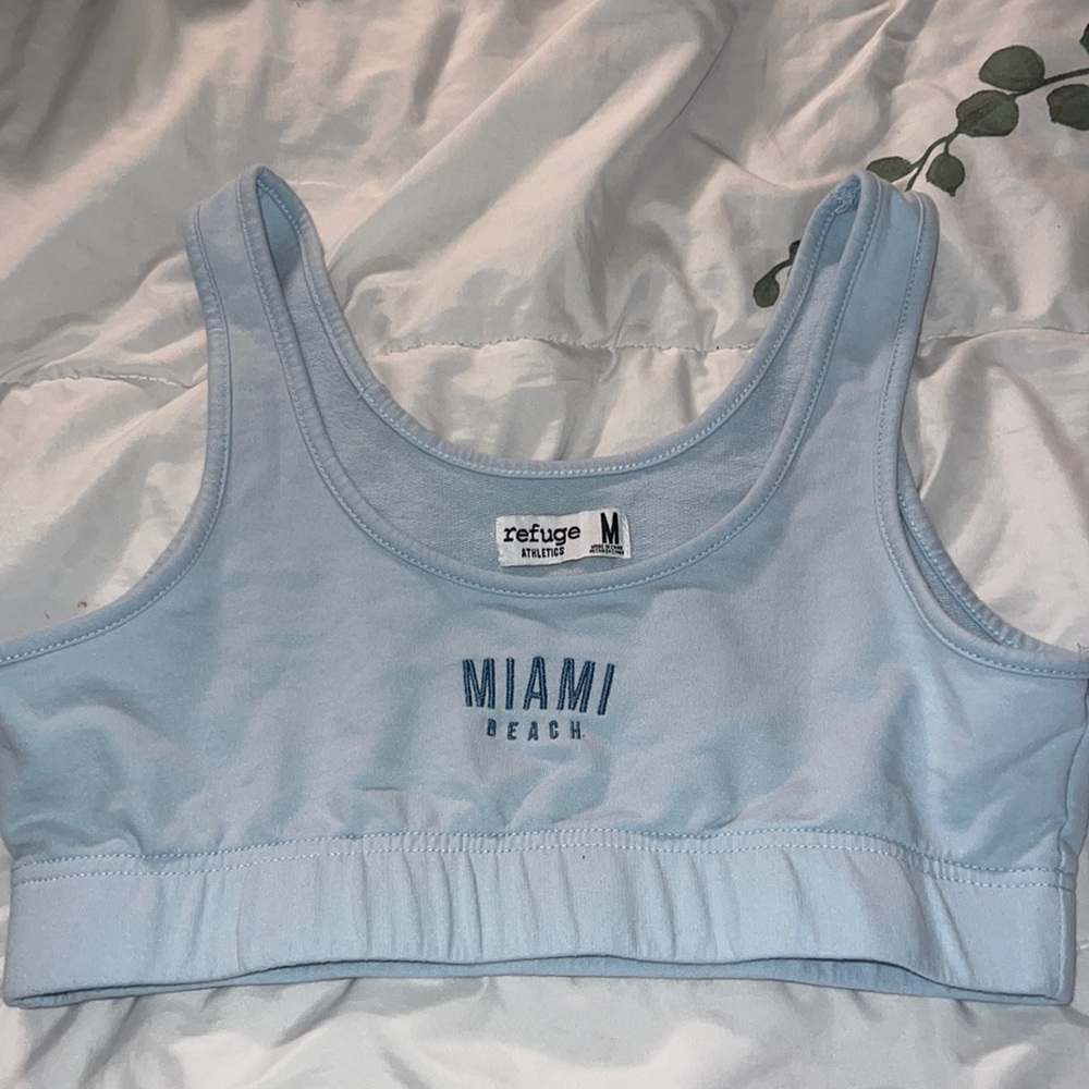 Refuge Athletics (Charlotte Russe) Blue “Miami Beach” Cropped Tank Top | Size M